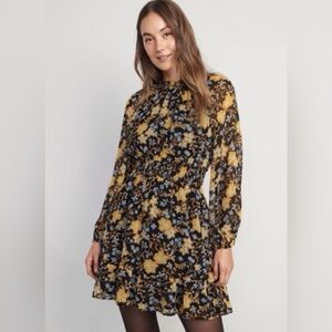 Large Black Orange Gold Long Sleeve Dress Old Navy Fall Autumn Holiday